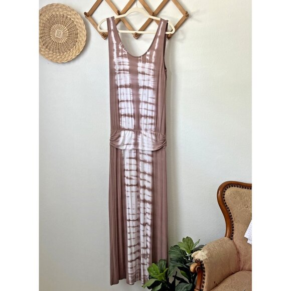 VENUS taupe white tie dye beach tank dress stretch‎ cinch waist open back M - Picture 1 of 6